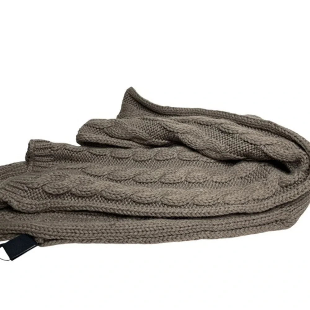 NEW Noelle Taupe Brown Krystal Rose Scarf Cable Knit Rhinestone Flower Coquette